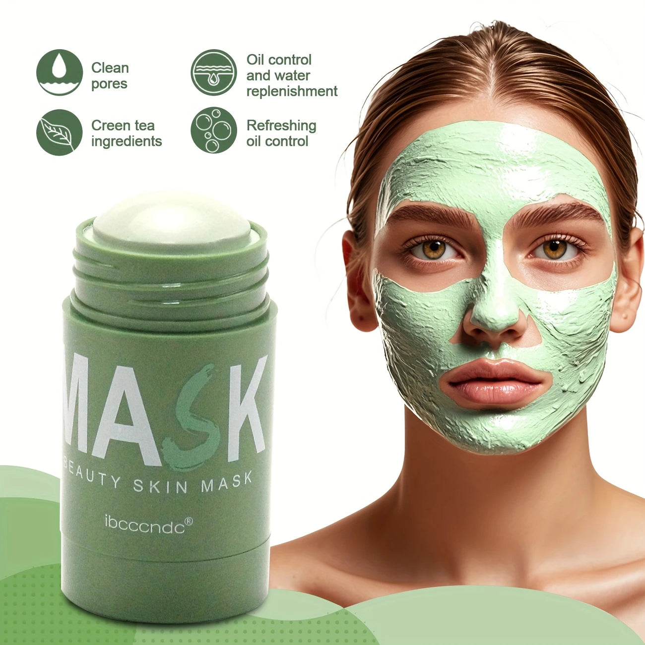 Green Tea Solid Mask Stick, Hypoallergenic, Formaldehyde Free, Unscented, Cleansing, Moisturizing, Oil Control, for All Skin Types, Combination Skin
