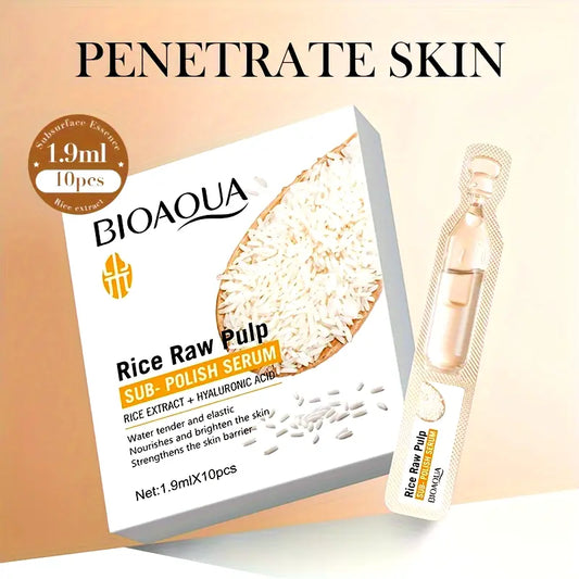 Bioaqua Rice Pulp Second Throw Essence Hyaluronic Acid Smooth Wrinkle Essence Skin Tone Moisturize Delicate Smooth Facial Skin Suitable for Dry Dark Yellow Skin