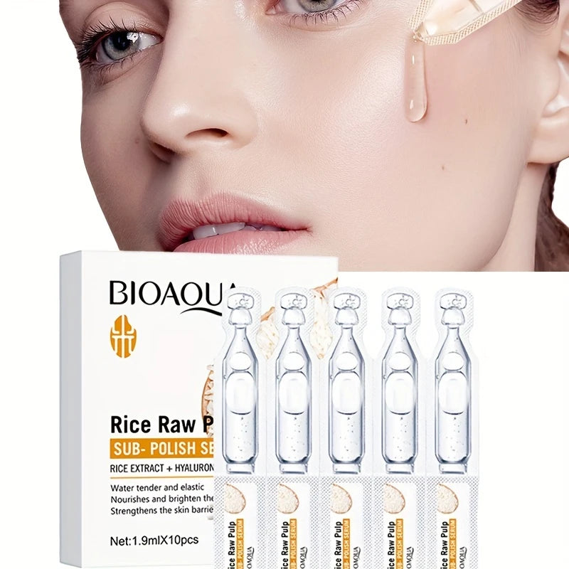 Bioaqua Rice Pulp Second Throw Essence Hyaluronic Acid Smooth Wrinkle Essence Skin Tone Moisturize Delicate Smooth Facial Skin Suitable for Dry Dark Yellow Skin