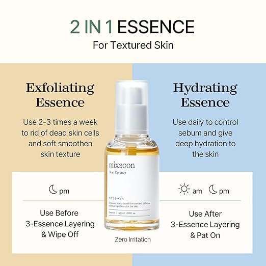 Mixsoon Bean Essence Exfoliating Hydrating Korean Skin Care Glass skin Hyaluronic Acid Serum (30ml)